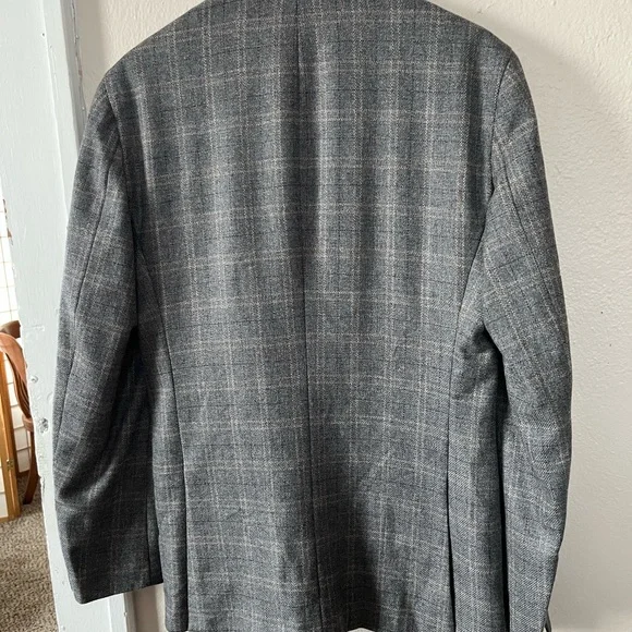 Baroni Menswear Wool 2 Button Gray Checkered Men's Blazer - Picture 9 of 16